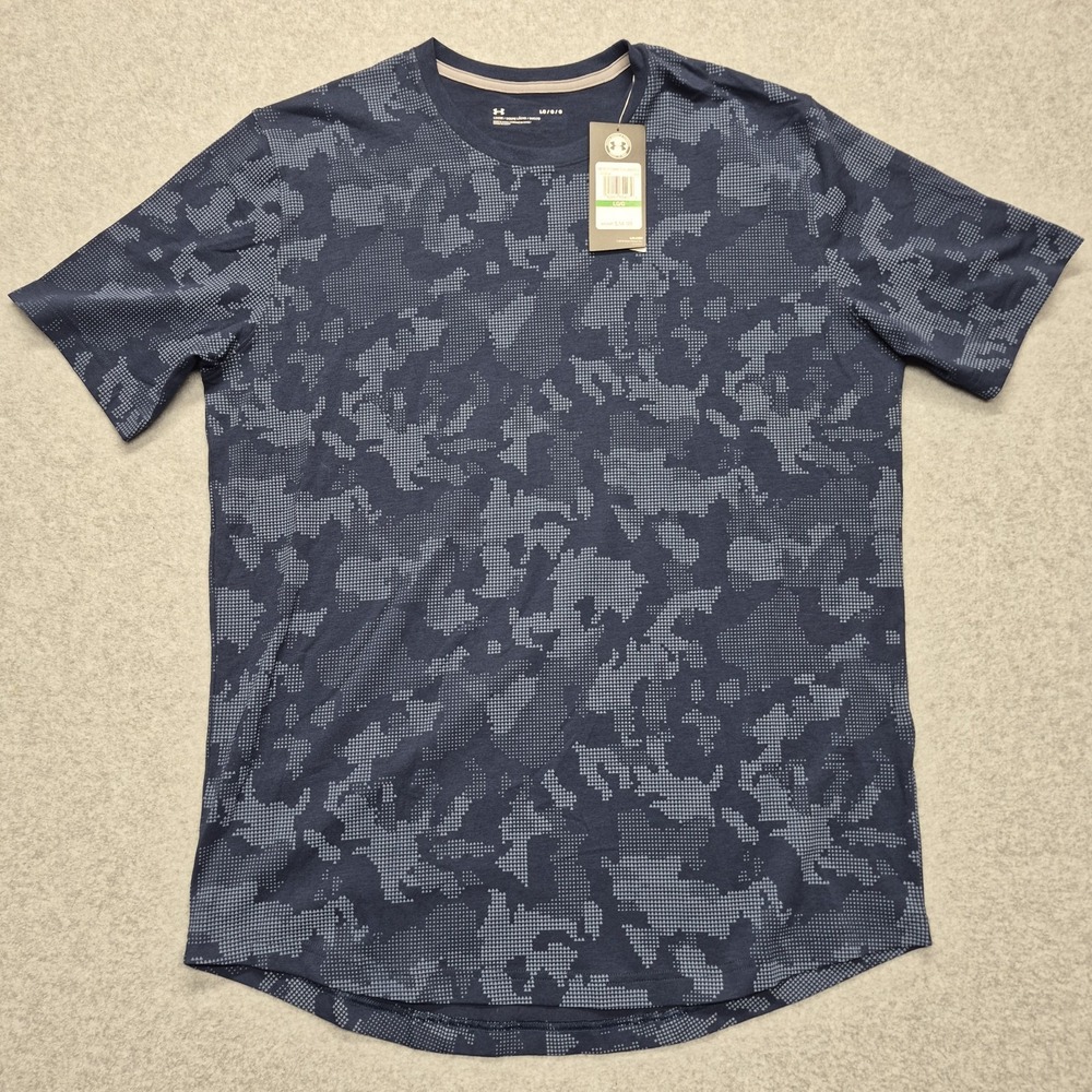 Under Armour Shirt Mens L Blue Camo HeatGear Fitted Athletic Gorpcore Top NWT